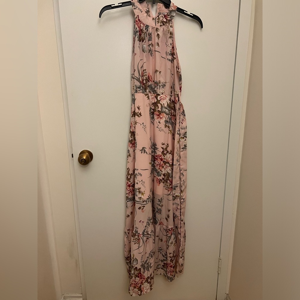 Floral Women’s Extra Small (XS) Floor Length Summer Halter Pink Dress